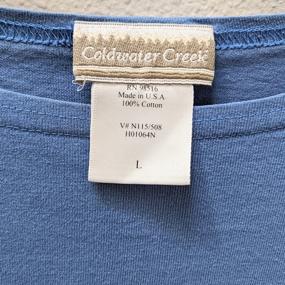 Vintage Coldwater Creek Blue Cotton Tunic Top with Flower Pocket in EUC - Picture 4 of 5